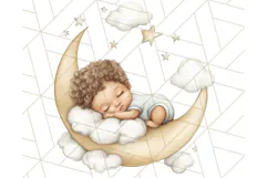 Sleeping Baby on Moon PNG, Cute Night Sky Baby Clipart Png Product Image 4