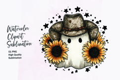 Cute ghost with sunflower watercolor clipart sublimation Product Image 1