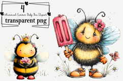 Whimsical Summer Baby Bee Clipart Watercolor PNG Product Image 1