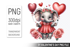 Cute Elephant Sublimation, Valentine&#039;s Digital Clipart PNG Product Image 1