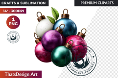 Christmas Baubles Clipart, Festive Holiday Ornaments PNG Product Image 1
