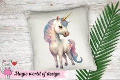 Cute cartoon unicorns watercolor Clipart PNG Product Image 4