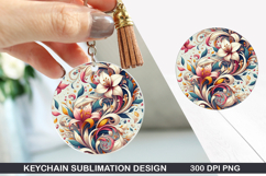 Flower Keychain Sublimation - Autumn Keychain PNG Design Product Image 1
