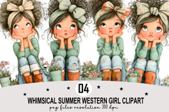 Whimsical Summer Western Girl Clipart Watercolor png Product Image 1