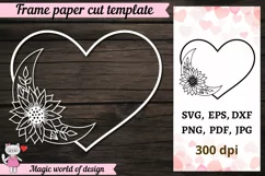 Valentine sunflower frame heart outline svg, Paper cut svg Product Image 1