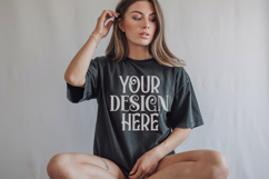 Black Comfort Colors 1717 T-shirt Mockups, Real Model Mock Product Image 1