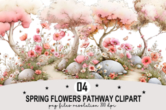 Spring Flowers Pathway Clipart Watercolor Clipart png Product Image 1