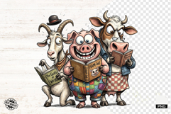 Whimsical Farm Animals Love Reading - Animals Clipart Product Image 1
