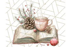 Christmas Book Clipart, Festive Reading PNG Illustrations Product Image 4