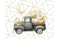 Vintage Truck Pumpkin and Fall Flowers PNG Clipart, Autumn Product Image 4