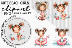 Cute Beach Girls Clipart Watercolor PNG Product Image 1