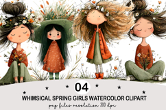 Whimsical Spring Girls Clipart Watercolor png Product Image 1