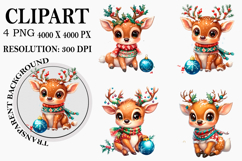 Christmas Reindeer Clipart Watercolor PNG Product Image 1