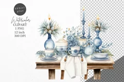 Christmas clipart, Christmas table clipart, Blue Christmas Product Image 1