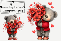 Valentine Teddy Bear Clipart Watercolor PNG Product Image 1