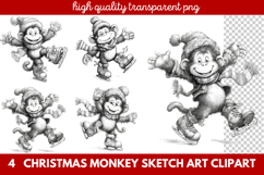 Christmas Monkey Sketch Art Clipart | Hand-Drawn Holiday Product Image 1