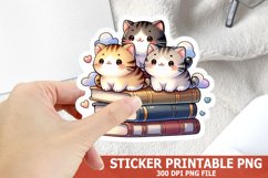 Cute Cat on A Stack of Books Sticker| Books Sticker Product Image 1
