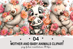 Mother and Baby Animals Clipart Watercolor png Product Image 1