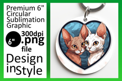 Whimsical Round Design Keychain PNG , Cute Cat Product Image 1