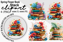 Book Spring Flower Stack Clipart Watercolor png Product Image 1