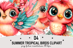 Summer Tropical Birds Clipart Watercolor png Product Image 1