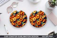 Flowers Car Coaster Sublimation| Flowers Coaster PNG Design Product Image 1