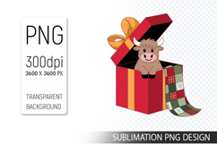 Cute Christmas Highland Cow , Animal Sublimation Clipart PNG Product Image 1