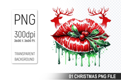 Watercolor Christmas Lips Clipart PNG Bundle, Festive Lips Product Image 15