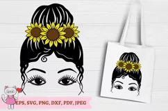 Sunflower messy bun curly SVG, Hair Sublimation Design Product Image 2