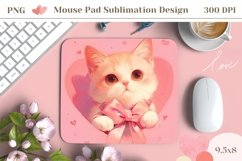 White Kitten Mouse Pad Design, Vintage Animals Mousepad PNG Product Image 1