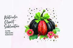 Floral Pumpkin with Bow Watercolor Clipart Sublimation Product Image 1