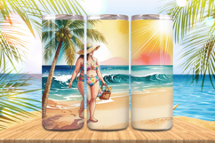 Cute girl enjoy Sunrise in beach Tumbler Wrap PNG Sublimatio Product Image 1