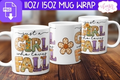 Just a girl who loves fall mug wrap, Retro fall mug template Product Image 3