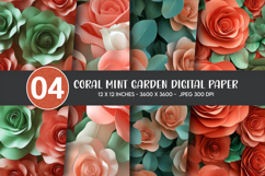 Coral Mint Garden Digital Paper Product Image 1
