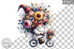 Floral Crown Gnome Rides A Bike Sublimation Clipart Design Product Image 1