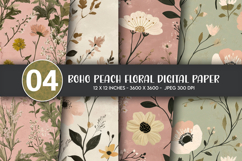 Boho Peach Floral Digital Paper Product Image 1