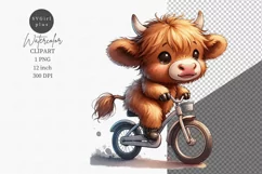 Highland calf clipart, Riding a bicycle, Cute Animals Product Image 1