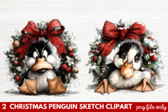 Christmas Penguin Sketch Clipart | Hand-Drawn Holiday Product Image 1