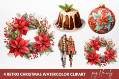 Retro Christmas Watercolor Sublimation Clipart Product Image 1