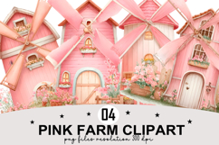 Whimsical Pink Farm Clipart Watercolor png Product Image 1