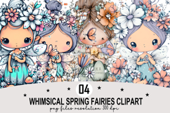 Whimsical Spring Fairies Clipart Watercolor PNG Product Image 1