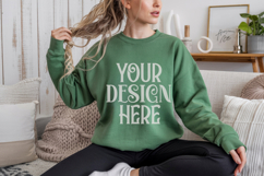 Gildan 18000 Military Green Crewneck Sweatshirt Mockups,G180 Product Image 1
