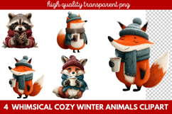 Whimsical Cozy Winter Animals Clipart | Cute Snowy Forest Product Image 1