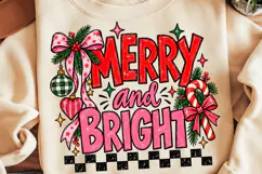 Preppy Pink Merry And Bright PNG, Funny Christmas PNG Product Image 1