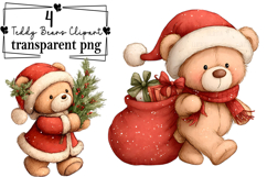 Whimsical Christmas Teddy Bears Clipart Watercolor PNG Product Image 1