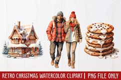 Retro Christmas Watercolor Clipart, Vintage Christmas PNG Product Image 1