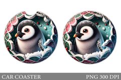 Cute Penguin Car Coaster. Cute Penguin Coaster Sublimation Product Image 1