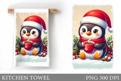 Cute Penguin Kitchen Towel. Christmas Kitchen Towel Design Product Image 1