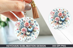 Flower Keychain Sublimation - Valentine Keychain PNG Design Product Image 1