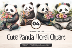 Cute Panda Floral Clipart PNG Product Image 1